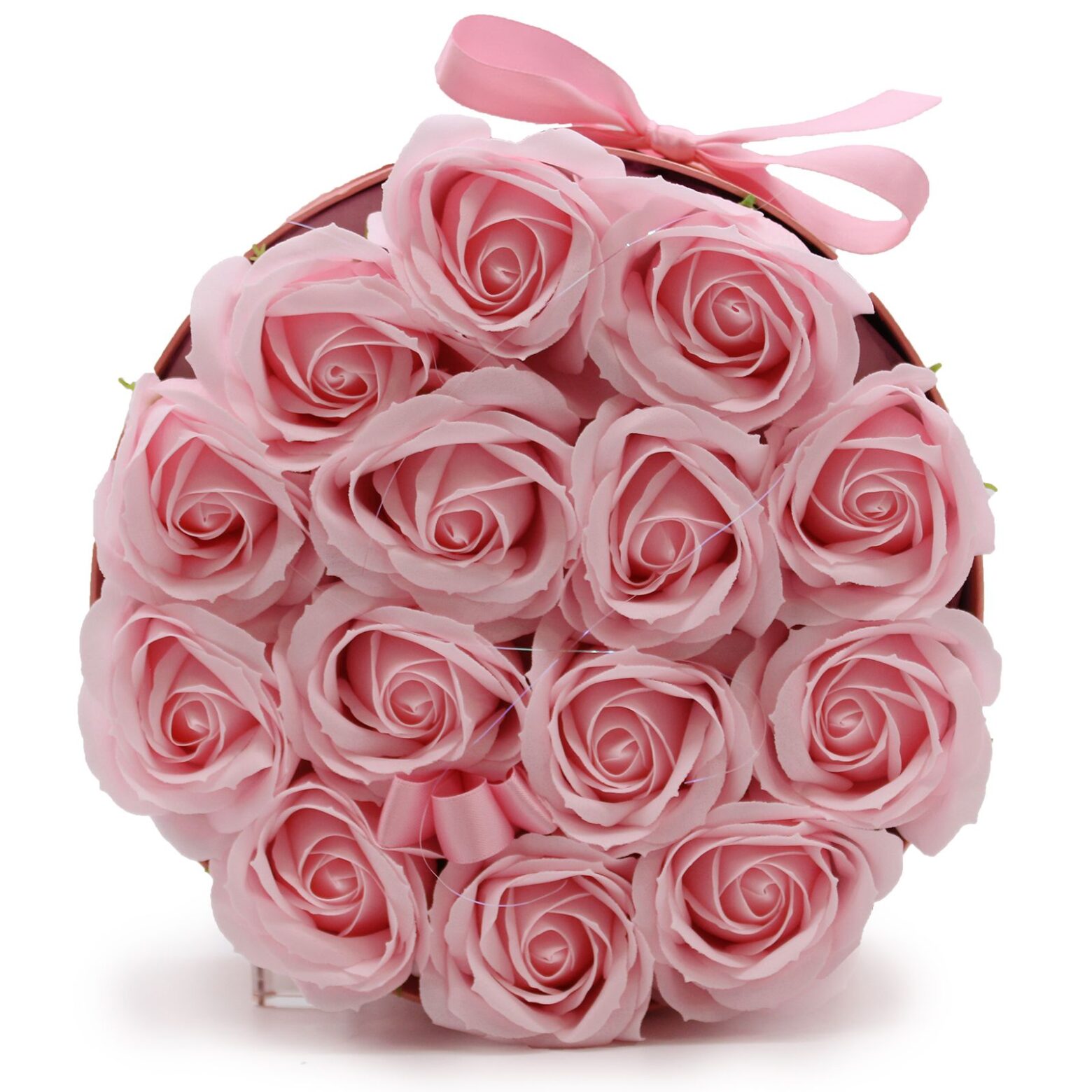 Soap Flower Gift Bouquet - 14 Pink Roses - Round - Image 2
