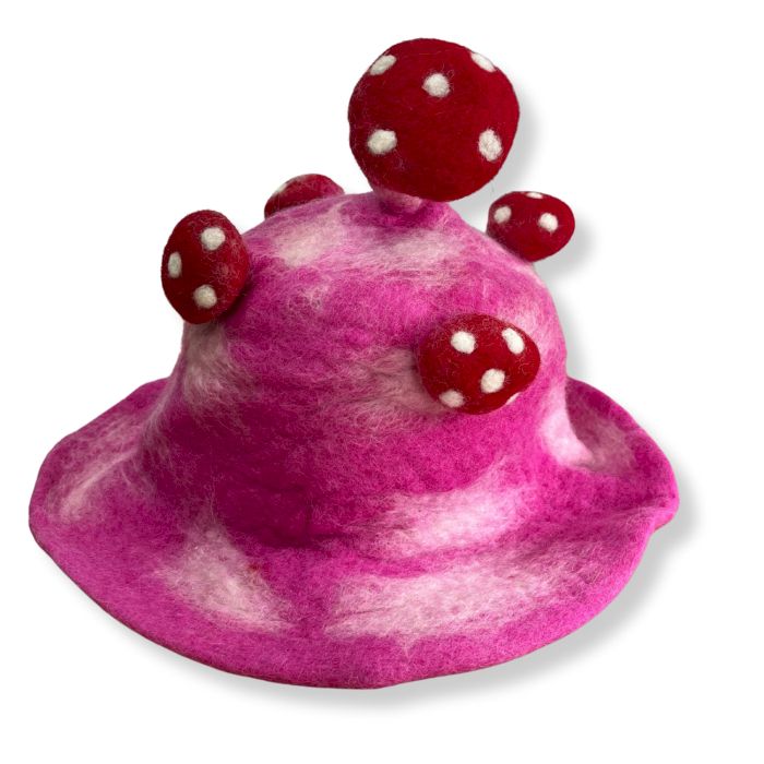 Felted Mushroom Hat - Shocking Pink - Image 3