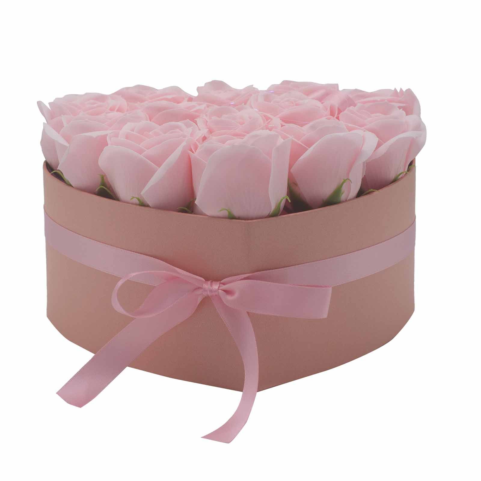 Soap Flower Gift Bouquet - 13 Pink Roses - Heart - Image 9