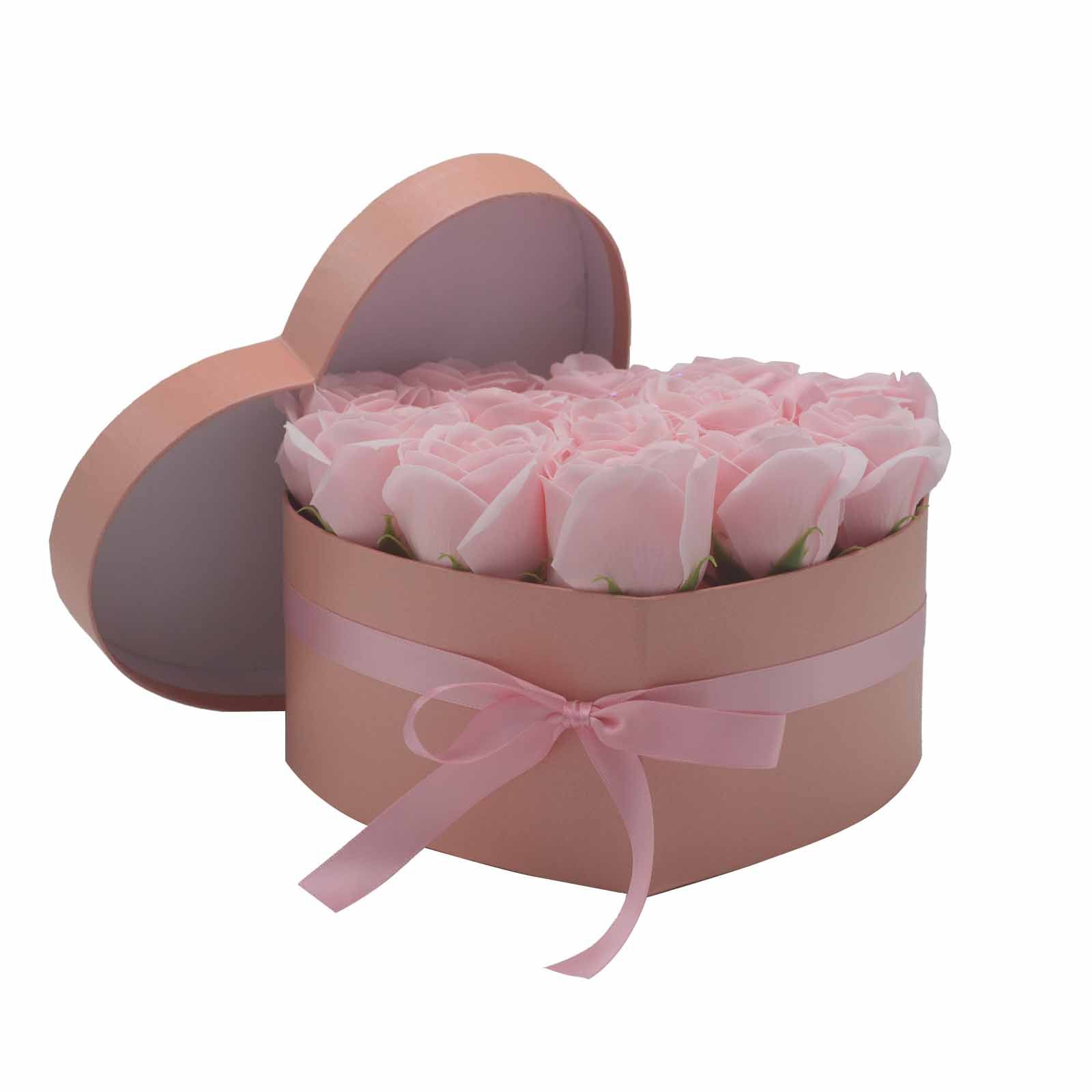 Soap Flower Gift Bouquet - 13 Pink Roses - Heart - Image 4