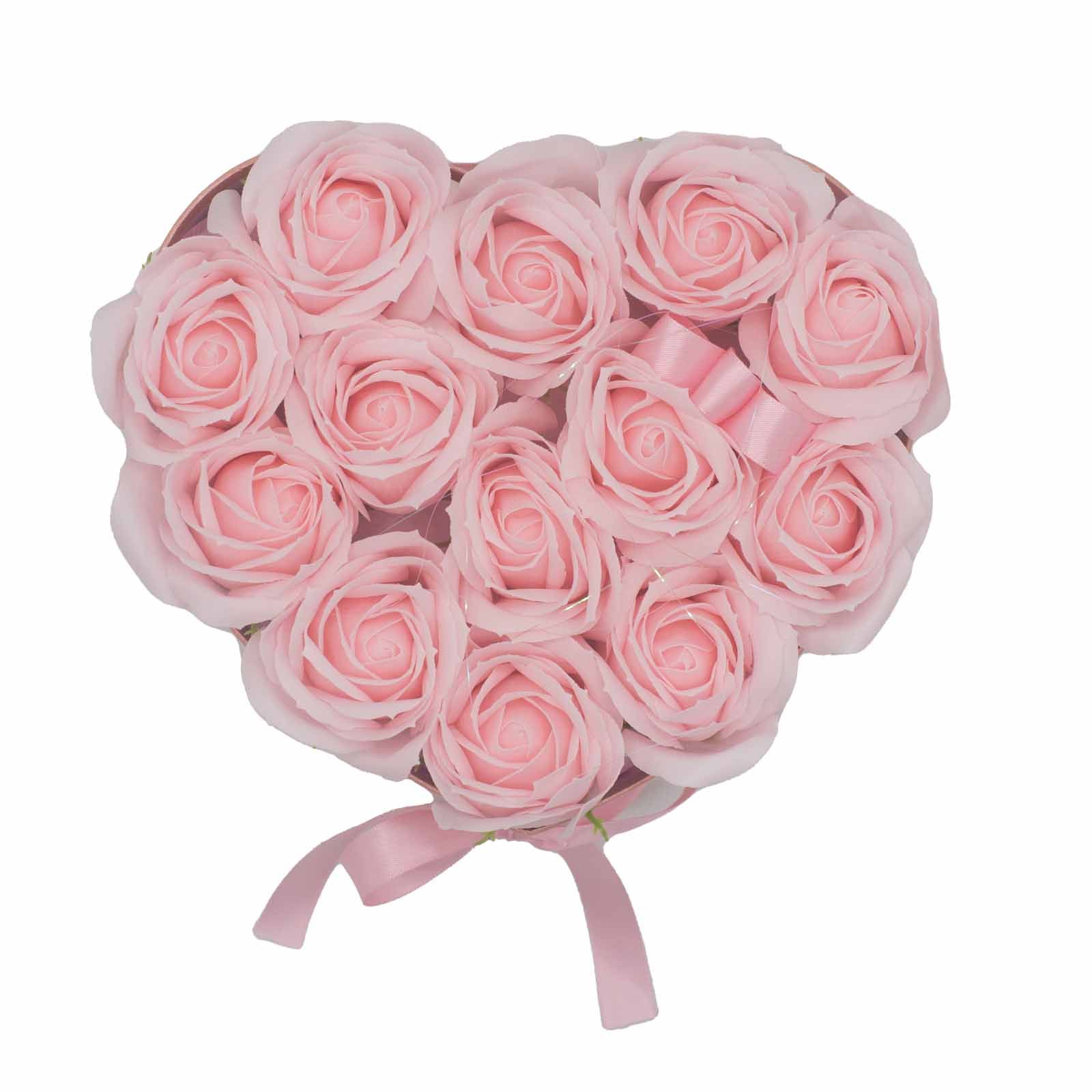 Soap Flower Gift Bouquet - 13 Pink Roses - Heart - Image 5