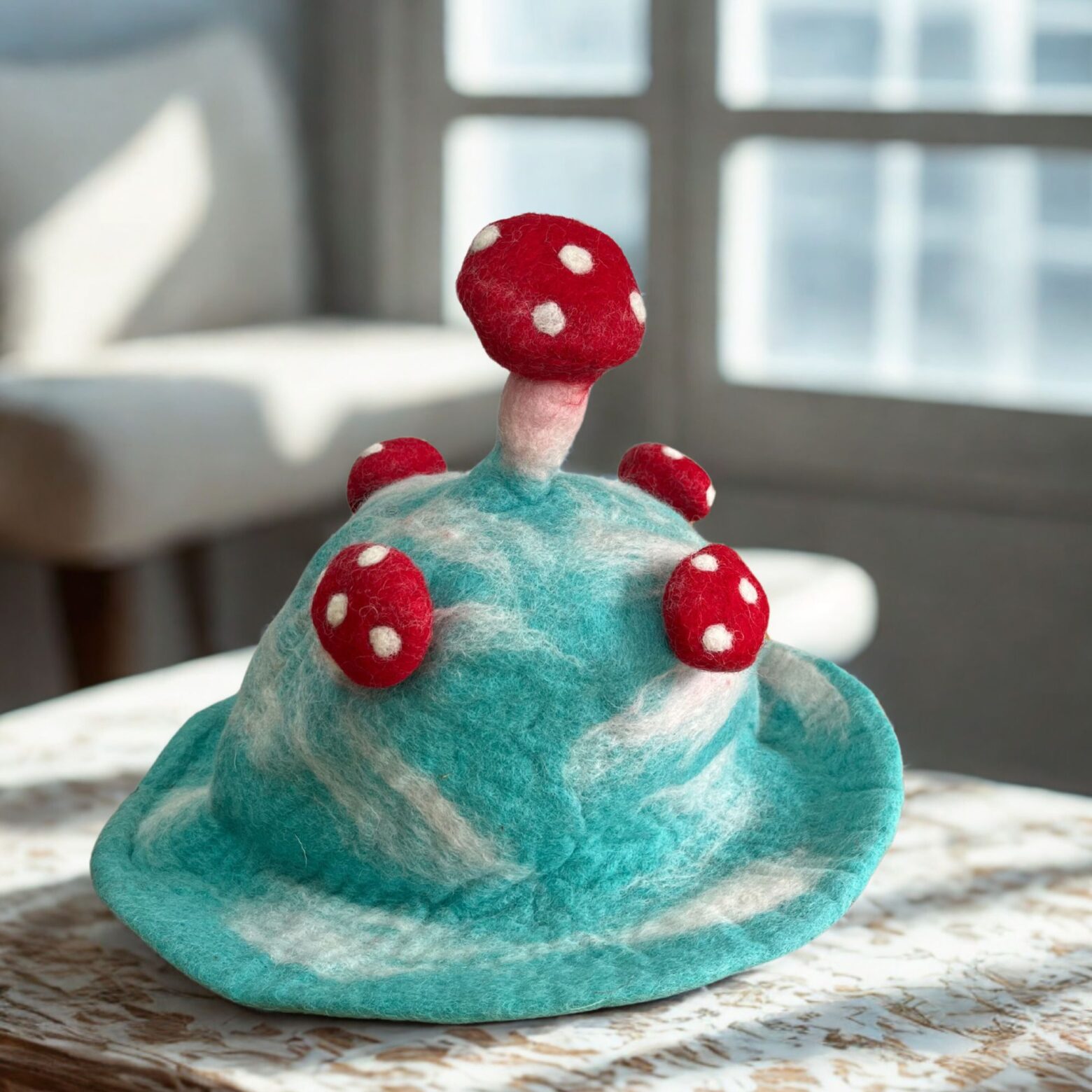 Felted Mushroom Hat - Lost in a Sky Blue - Image 2