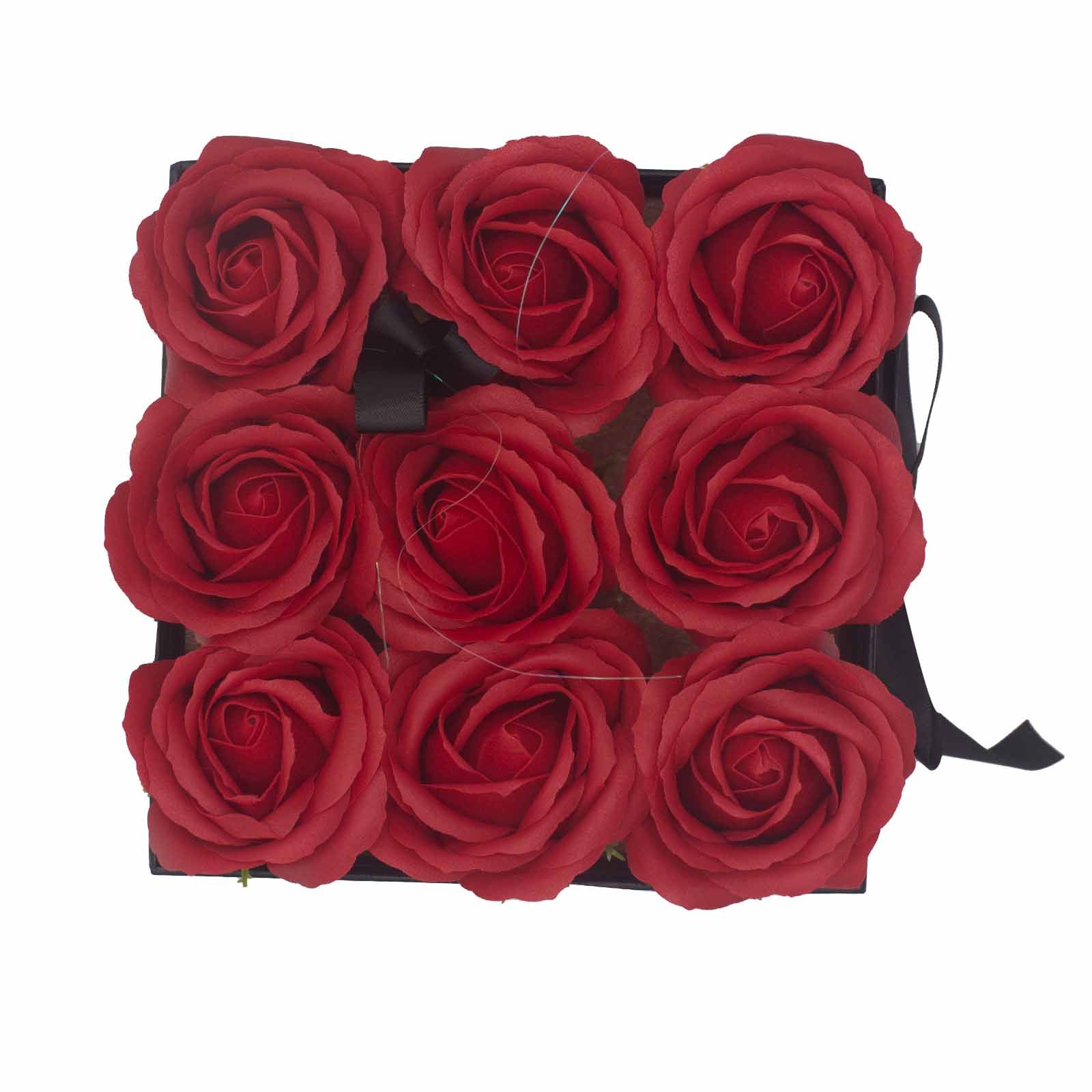 Soap Flower Gift Bouquet - 9 Red Roses - Square - Image 4