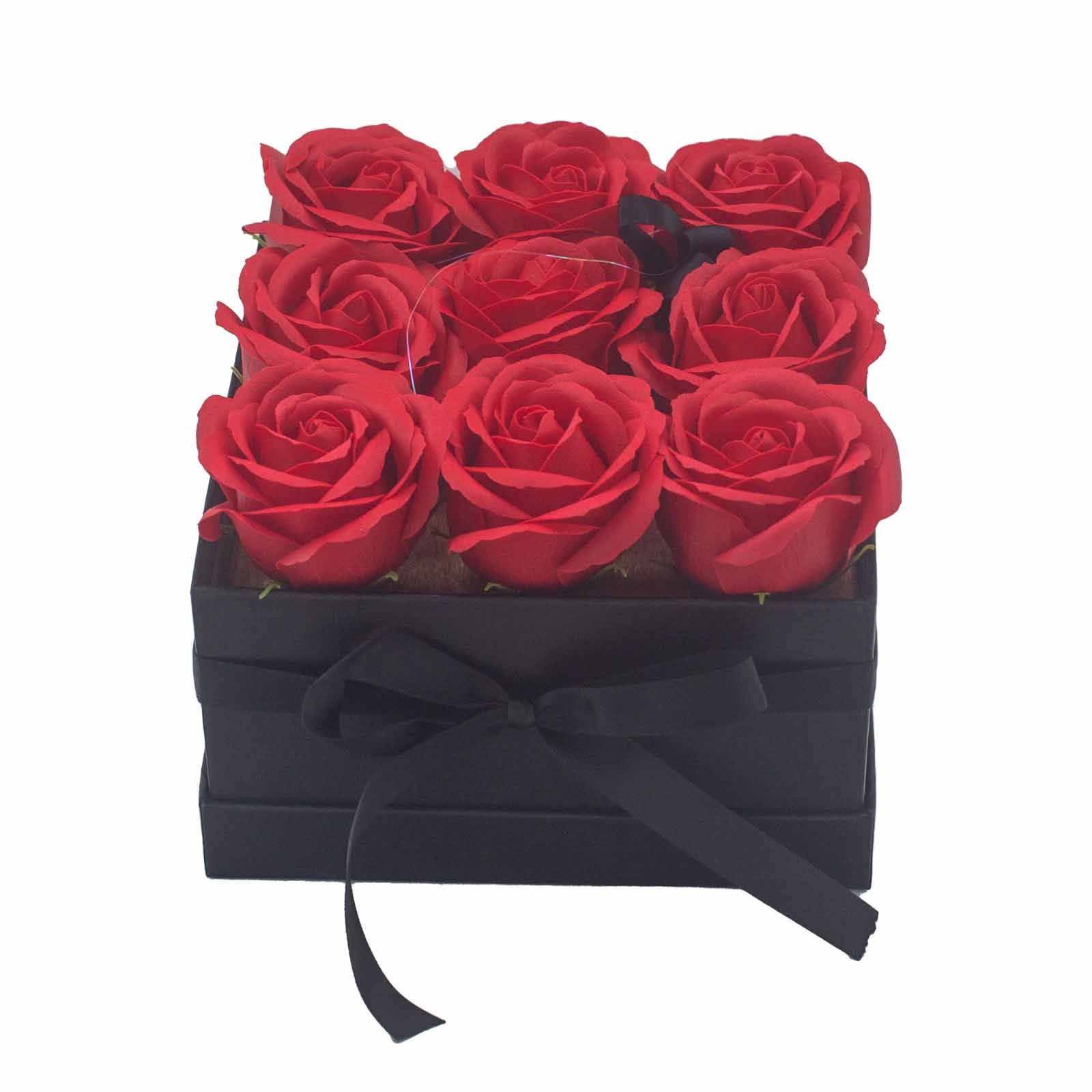 Soap Flower Gift Bouquet - 9 Red Roses - Square - Image 5