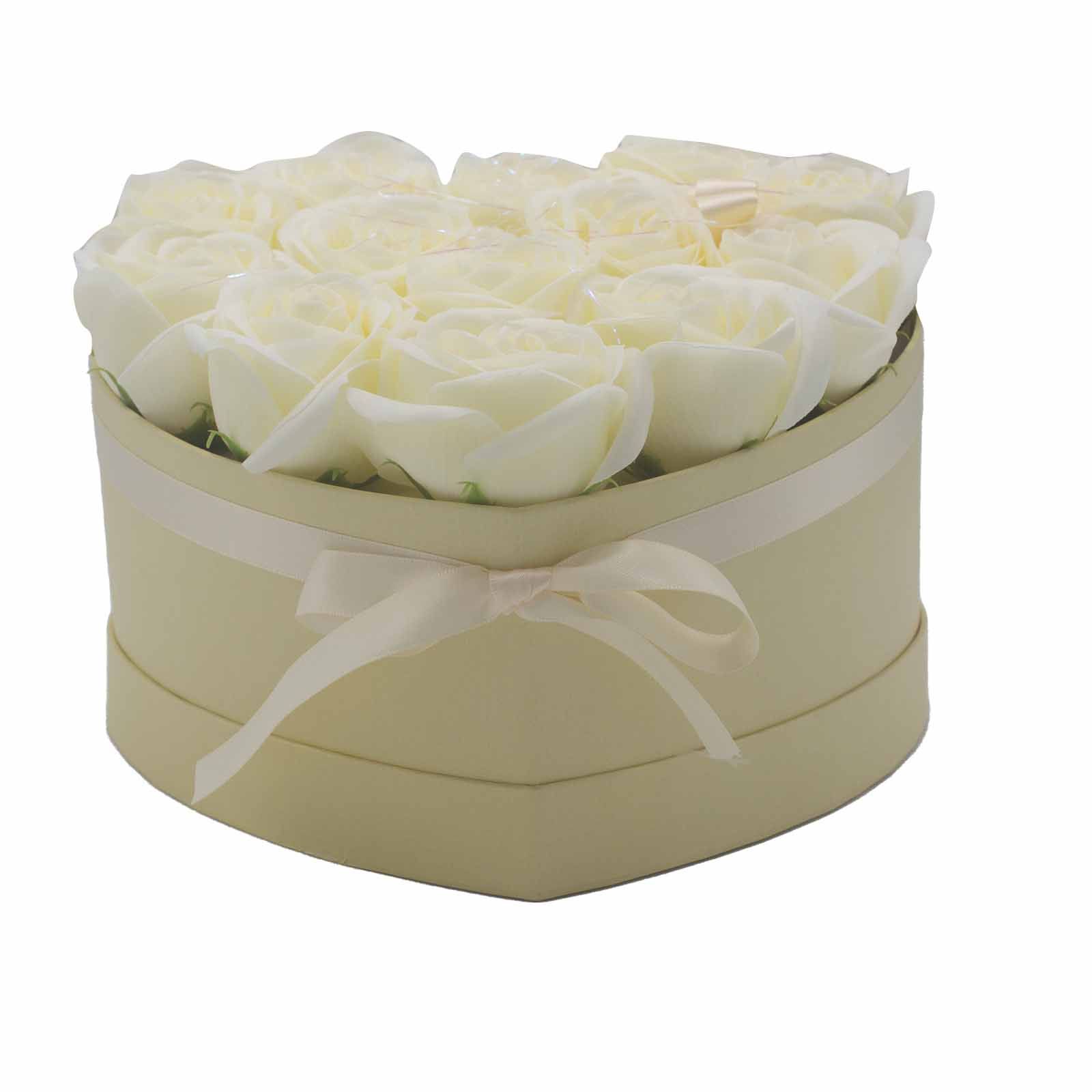 Soap Flower Gift Bouquet - 13 Cream Roses - Heart - Image 3