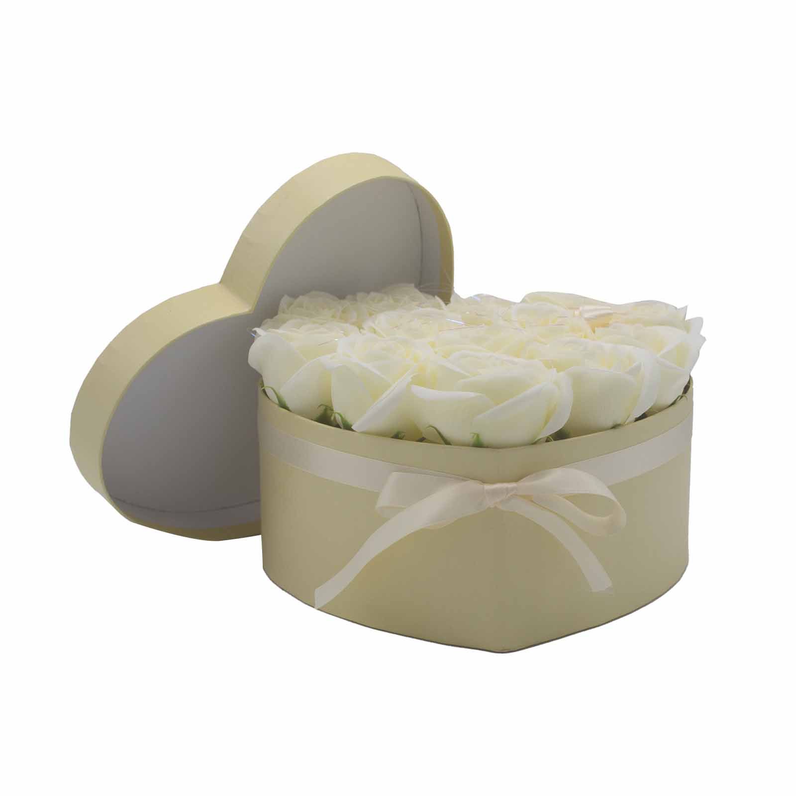 Soap Flower Gift Bouquet - 13 Cream Roses - Heart - Image 6