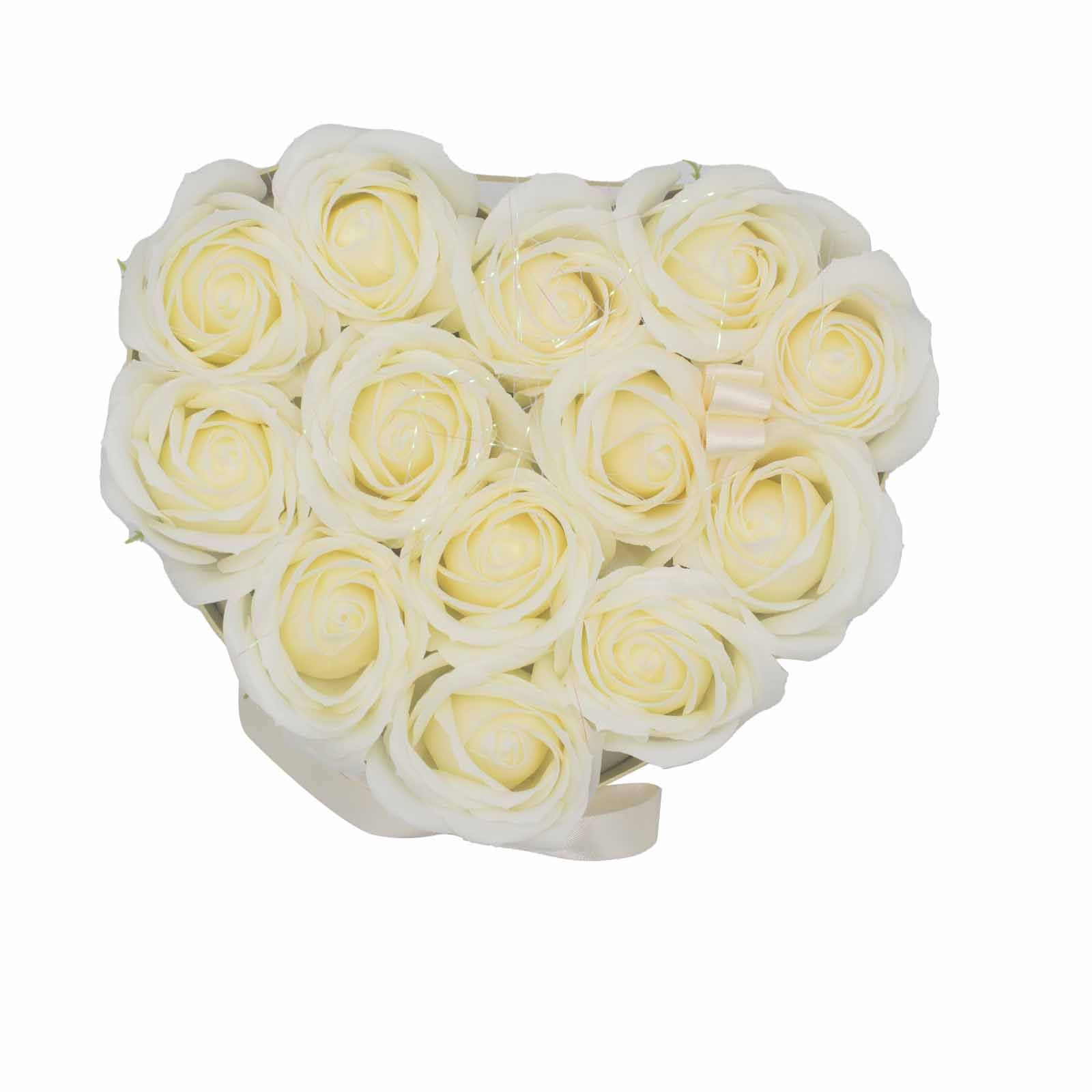 Soap Flower Gift Bouquet - 13 Cream Roses - Heart - Image 7
