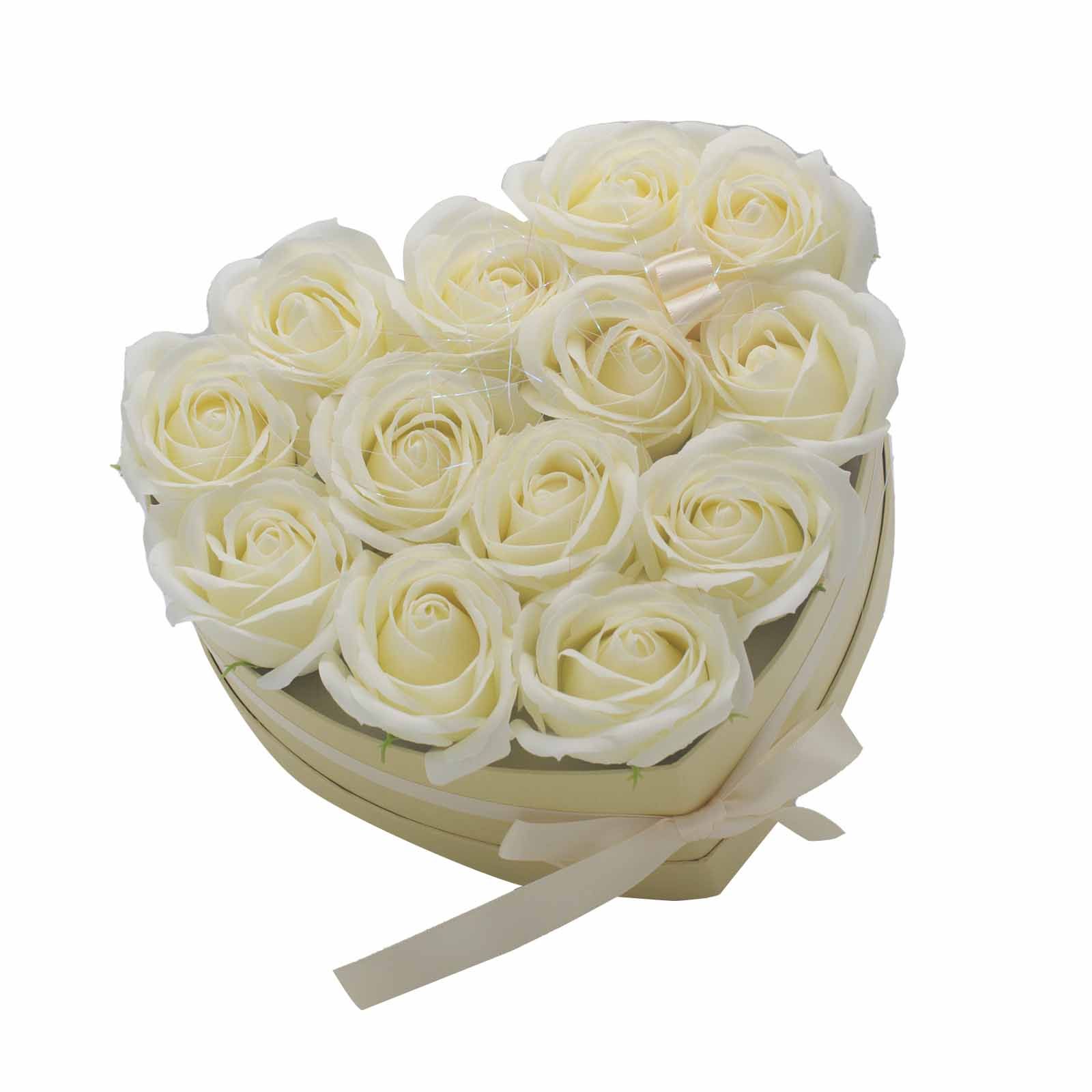 Soap Flower Gift Bouquet - 13 Cream Roses - Heart - Image 2