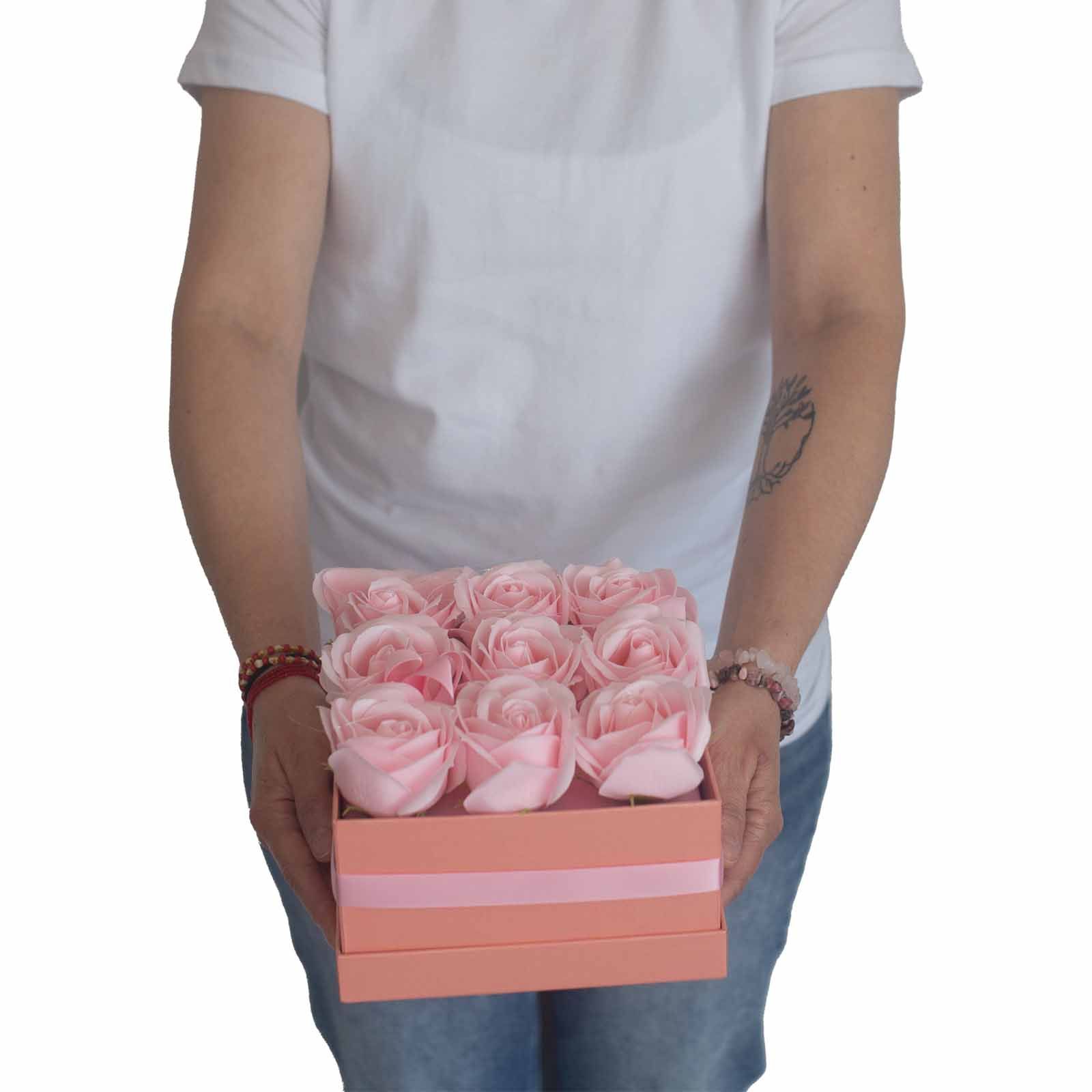 Soap Flower Gift Bouquet - 13 Pink Roses - Heart - Image 10